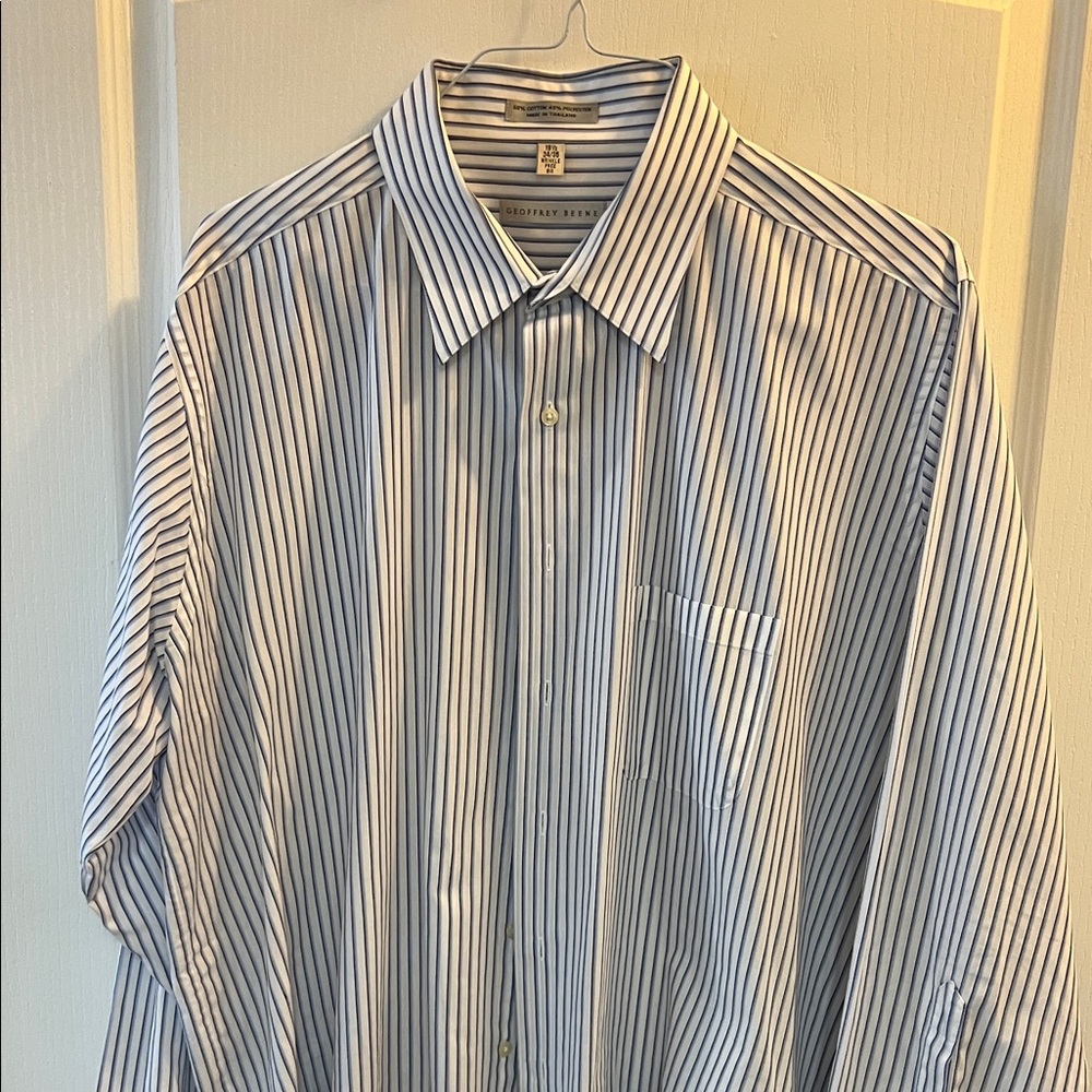 Geoffrey Beene Men's White and Black Striped Dress Shirt